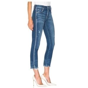 AMO Women's Babe Old School Piping Jeans Cropped Frayed Distressed Hem